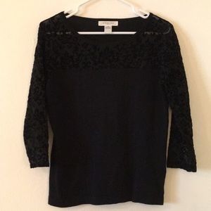 Black Cotton Blend Sweater Sheer Sleeve Petite
